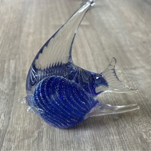 Art Glass Angel Fish Blue and Clear Figurine Paperweight